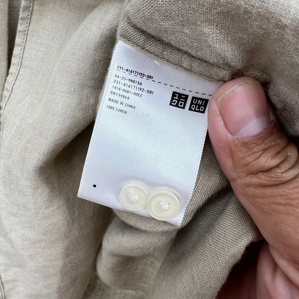 Uniqlo Tan Linen Popover Collared Long Sleeve Blouse Women's M Minimalist - Picture 4 of 6